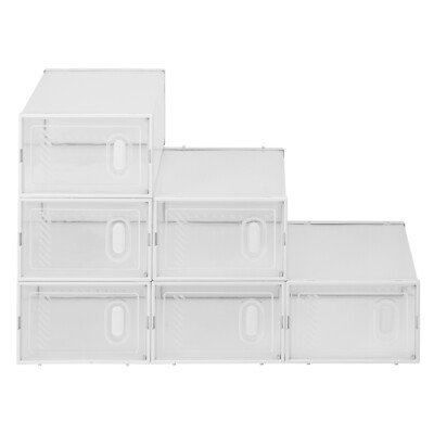 MOTOOS 6 Pack Shoe Storage Boxes Clear Plastic Stackable - White | eBay