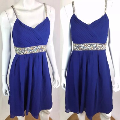 $350 Pret A Porter Salim Asgarally Blue Chiffon Sequin Beaded Shift Dress M 6