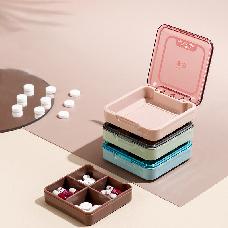 Portapillole 4 Scomparti - Impermeabile, Antipolvere, In PP E PC, Compatto Per Viaggi E Uso Quotidiano, Marrone - Foto 6