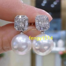 Beautiful AAA 12mm South Sea Round White Shell Pearl Earrings women's earrings