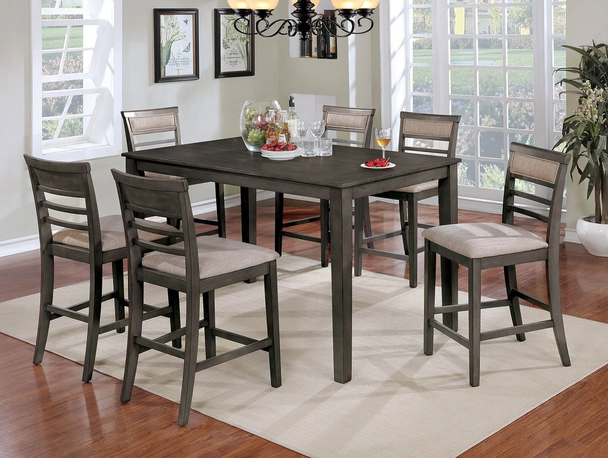 Weathered grey dining table set sale