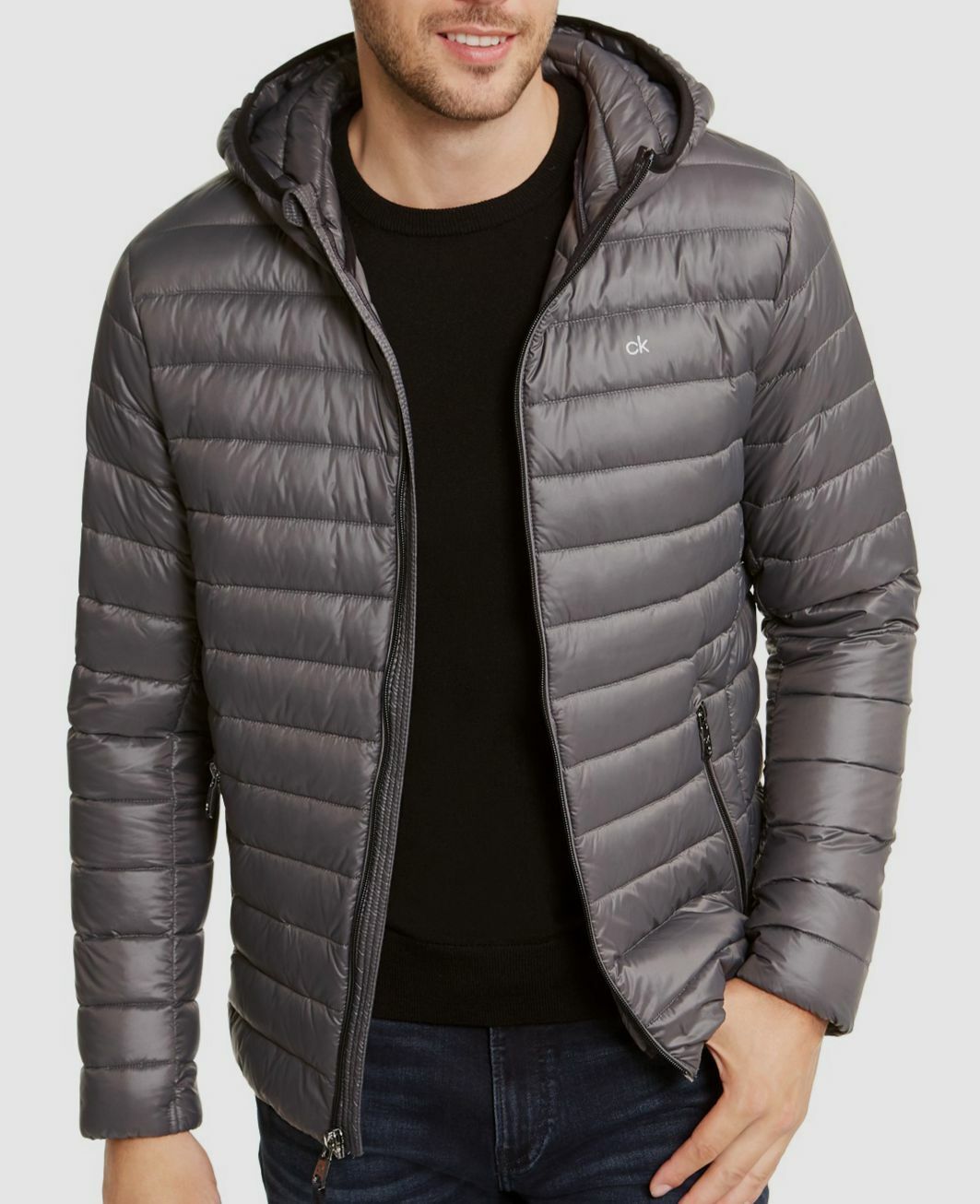 komen Interactie zuiden $225 Calvin Klein Men's Gray Quilted Hooded Down Packable Coat Jacket Size  L 195046730599 | eBay