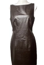 David Meister Faux Leather Whip Stitch Dark Brown Sleeveless Pencil Dress 4