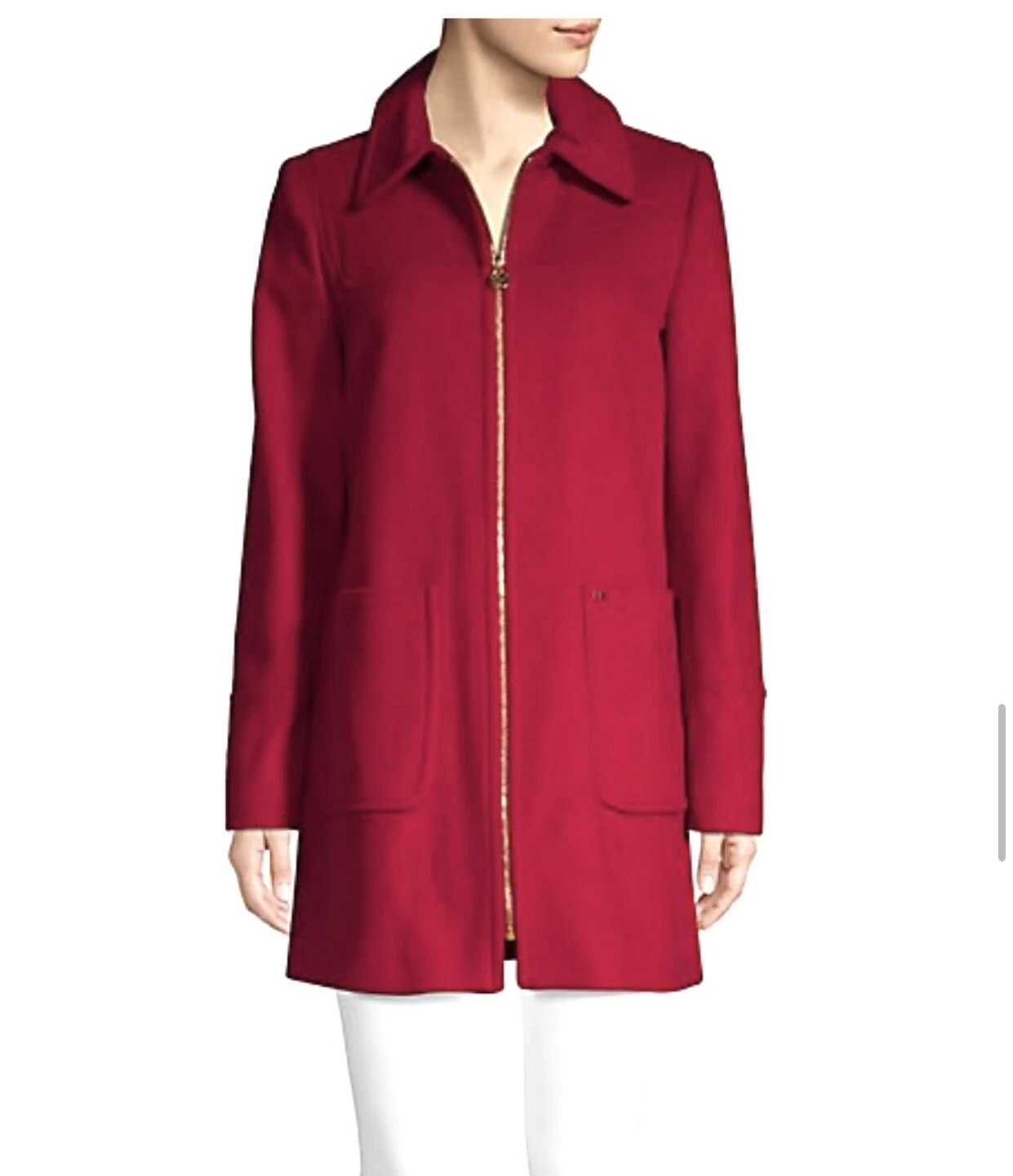 Michael Kors Giacca Rossa Zip Anteriore Pea Coat Donna Donna Cappuccio Rimovibile 10 M