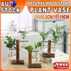 Glass Flower Vase Stand Wooden Frame Hydroponic Planter Transparent Table Decor