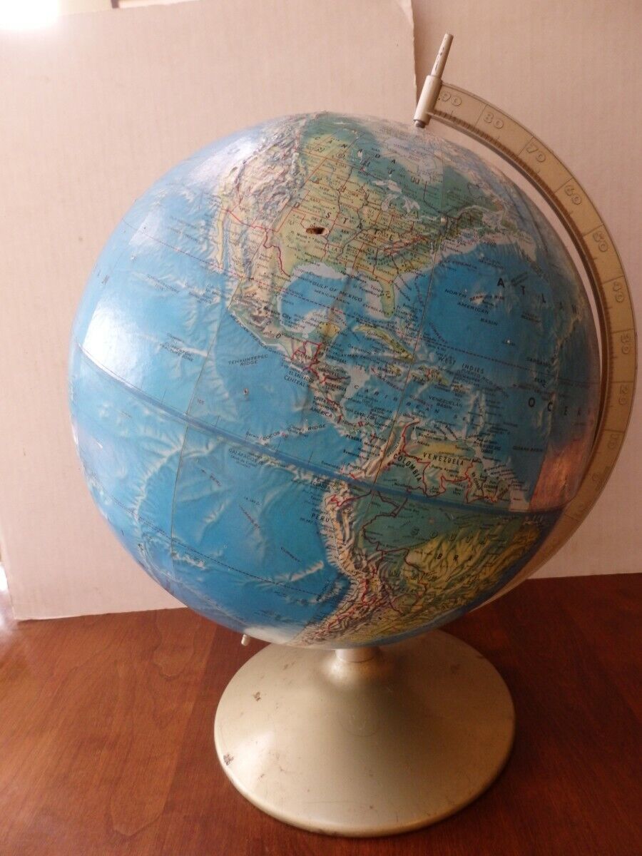 Vintage Early 1960's Rand McNally World Portrait Globe Raised Topography