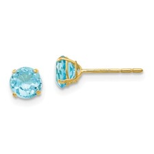 14K Yellow Gold 5mm Round Blue Topaz Stud Earrings Madi K Children's Jewelry