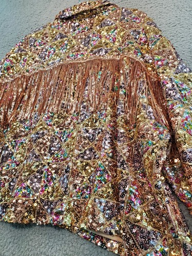 Miss Me Womens L Rose Gold Colorful Sequin Fringe Western Jacket Holidays ๐NWT - Picture 16 of 17