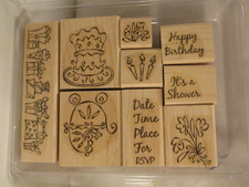 Stampin Up Something 2 Celebrate Wood Mounted Rubber Stamps 2004 Set of 9 Retire