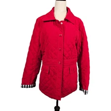Esprit Womens Quilted Snap Up Barn Coat Collared Front Pockets Red Size Medium