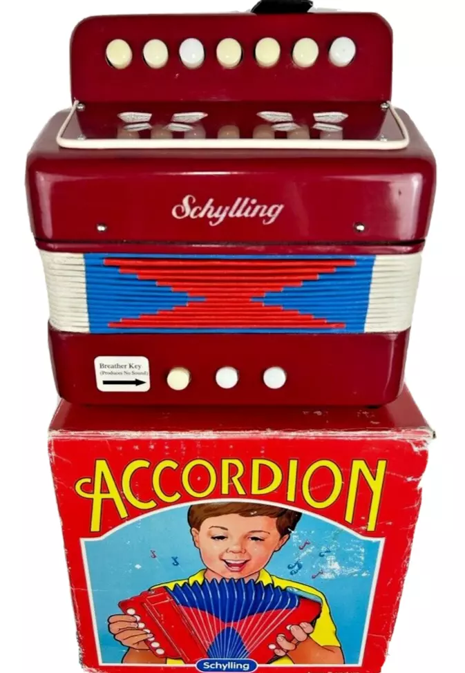 vtg 90s SCHYLLING TOY ACCORDION with Box Kids Air Valve Music Instrument  Folk