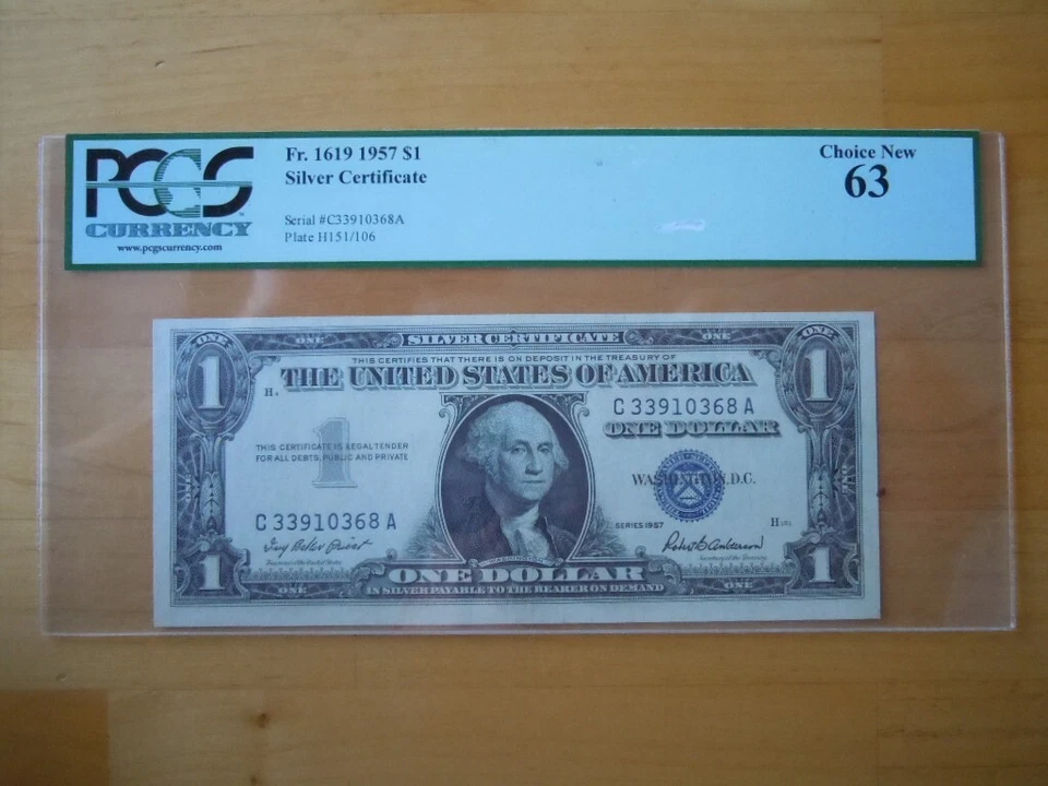 (2) 1957 $1 Consecutive Blue Seal Silver Certificates PGCS Graded 63 & 64 - Image 4 of 4