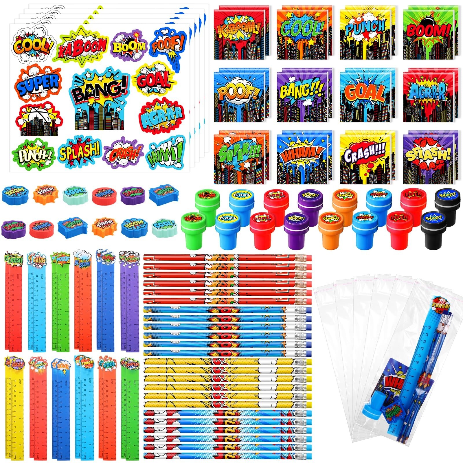 Cholemy 168-Piece Hero Party Favor Set with Mini Notebook for Birthday Celebrations