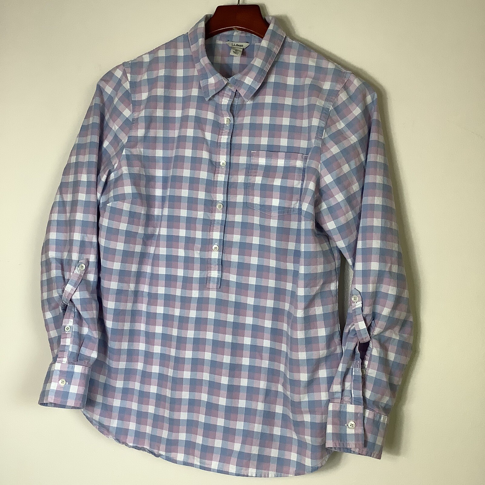 LL Bean Half Button Pullover Hidden Women’s Plaid… - image 2