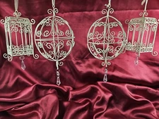 Vintage Wire Ornaments with hanging elegant crystal drops set of 4