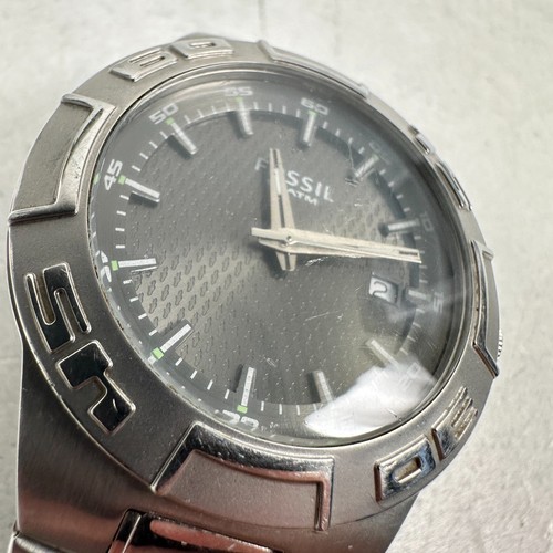 Fossil Watch Men 40mm Date Rotating Bezel Gray Dial Silver Tone New Battery READ - Picture 5 of 12