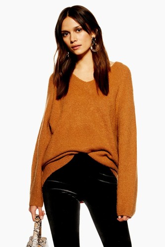 V Neck Longline Jumper Knitwear UK 