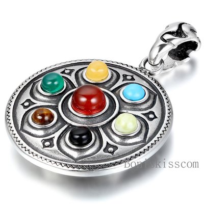 Tibetan Stainless Steel Mantra Mandala Om Symbol Pendant Necklace Men's Women's
