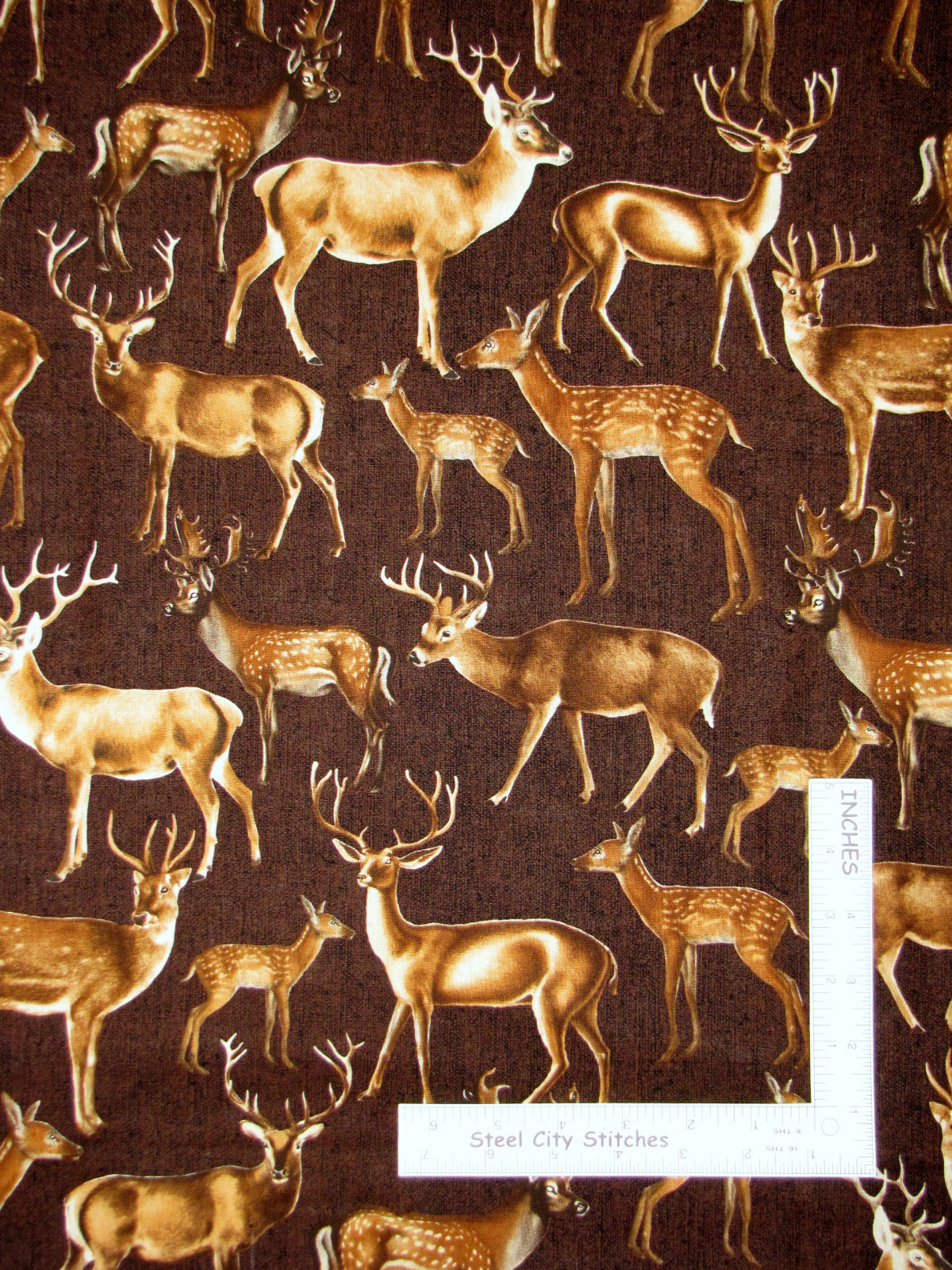 Deer Doe Buck Brown Cotton Fabric Timeless Treasures Katie C5507 By The Yard