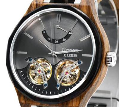 GreenTime Automatic Holzuhr Luis Herren Armbanduhr aus Zebrano Ebenholz