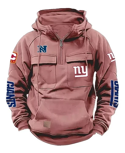 New York Football Team Men's Quarter Zip Cargo Hoodies