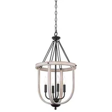 Kira Home Flora 29" 4-Light Rustic Farmhouse Pendant Light Chandelier, White Ash