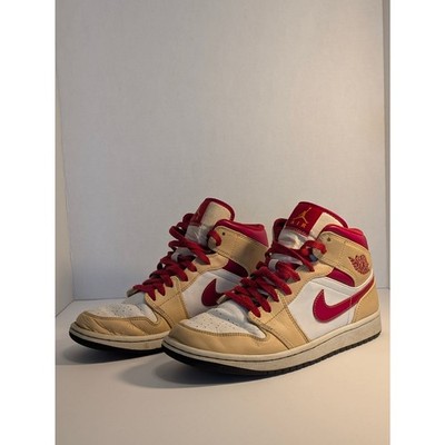Air Jordan 1 Mid Light Curry Cardinal Red Men's Size 8.5 White Onyx 554724-201