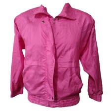 Vintage Casual Club Jacket Womens Small Nylon Windbreaker Retro 80s Pockets Pink