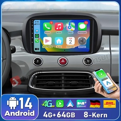 4G+64G Carplay Für Fiat 500X 2014-2020 Android 14 Autoradio GPS NAVI 8-Kern DAB+