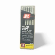 Grip-Rite 1-1/2" Narrow Crown 18 Gauge Collated Staples Electrogalvanized 1000 P
