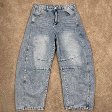 Barrel Jeans Womens 12 Blue Acid Wash Western Bohemian Wide Leg Cowboy Relaxed