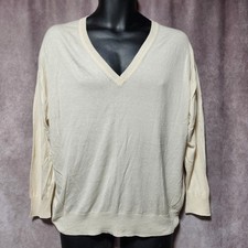 mens SUNSPEL England pullover V-neck 100 SILK Sweater lightweight Ivory size XS