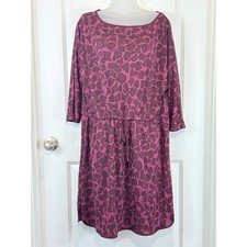 H by Halston Women's Medium Burgundy Abstract Print Drawstring Waist Dress M