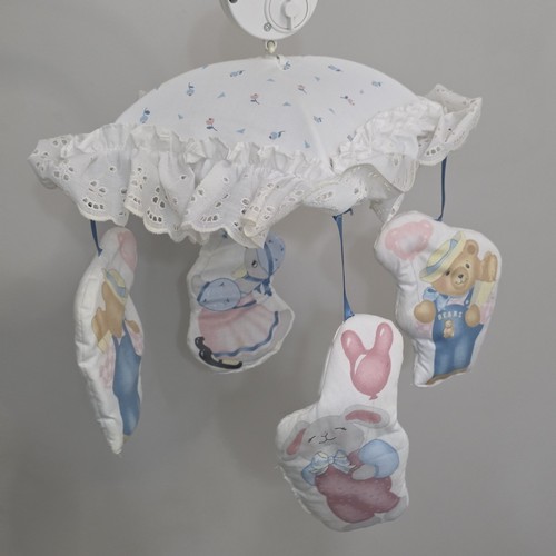 Vintage 90s Musical Mobile Red Calliope Crib Nursery Baby Cloth Animals Plush