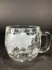 Nestle Nescafe WORLD GLOBE Etched Glass Coffee Mug Cup~8oz