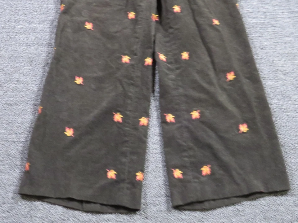 Pantalones Brooks Brothers Mujer 12 Marrón Pana Otoño Hoja Bordados Pierna Ancha Foto 3 de 4