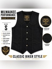 Milwaukee Performance Black Denim Biker Vest Size S Motorcycle Western Moto