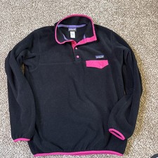 Patagonia Synchilla T-Snap Fleece Black/Pink Pullover Sweater Size Large