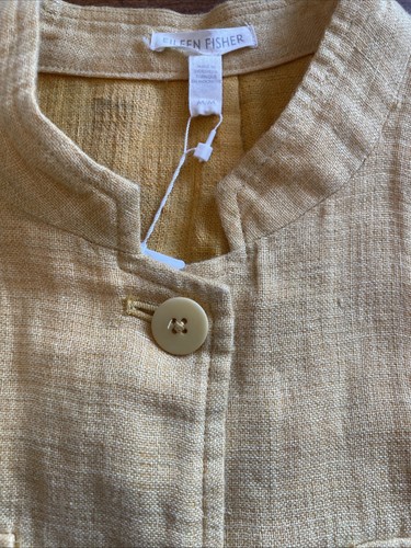 Neu mit Etikett Eileen Fisher gelb Bio-Leinen Utility Tasche Mantel Jacke Größe M - Bild 6 von 11