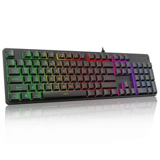 K521 Upgrade Rainbow LED Gaming Keyboard, 104 Keys Wired Mechanical Feeling K...