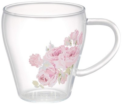 British Laura Ashley Couture Rose Heat-Resistant Glass Mug, LA10-815, Pink, 330m