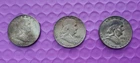 3 Franklin Half Dollars 50C Silver 0.9  51', 53', 59' Circulated Business Strike