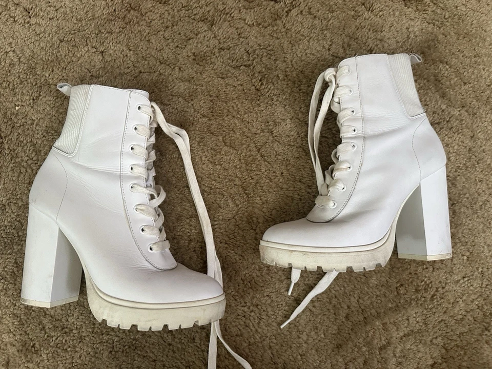 Botas Steve Madden Latch blancas plataforma con cordones tacón bloque talla 7,5 M Foto 2 de 4