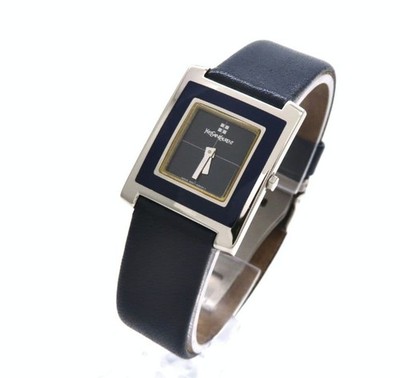Yves Saint Laurent Square Watch Navy Dial Leather Ladies Vintage Japan