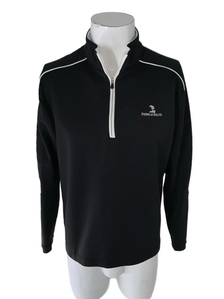 Pullover Pebble Beach Performance 1/4 Cremallera Hombres M Negro Guijarro Playa Golf YGI R522 Foto 2 de 4