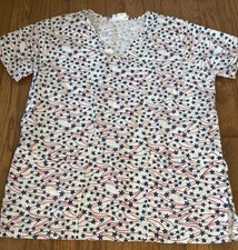 Women’s Small patriotic Red/white/blue Medical Scrub Top Short Sleeve USA Made