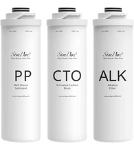 3 Pack PP+CTO+ALK Water Filter Cartridge Replace For SimPure T1-400ALK T1-400