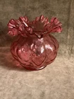 Circa 1950S Fenton Art Glass Ruby Overlay Diamond Optic Melon Crimped Vase