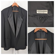 Giorgio Armani Vintage 90s Satin Deep Lapel Tuxedo Blazer Jacket 44" Italy Black