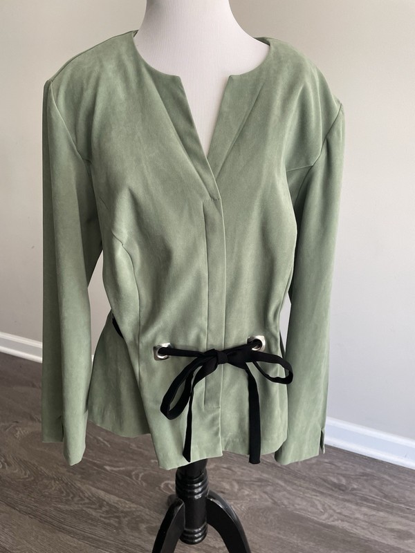 R And K Suede Button Front Blazer Jacket Vintage Sage Green Silver Accent 18W